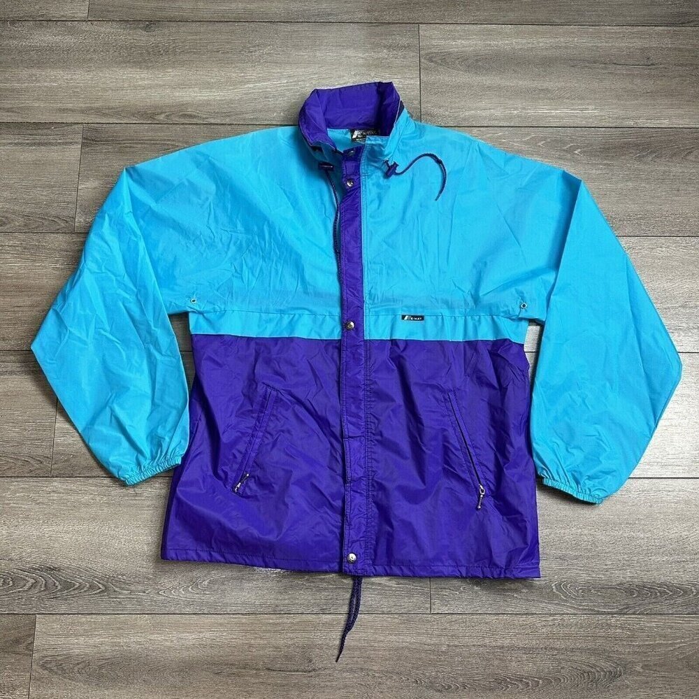 Vintage K-Way Rain Windbreaker Size M /8  Color Block Retro Packable Jacket 90s